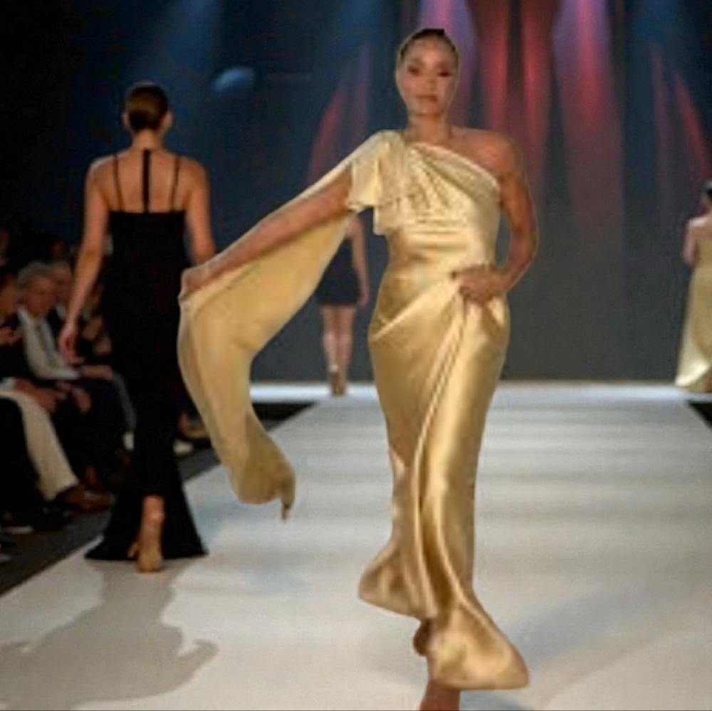 FP x Ripley Rader Throwback Metallic Gold Foil Jersey One Shoulder Gown NWT Sz 1